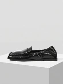 Mnmlis Women's Square Toe Pleated Casual Loafers For Christmas - Black - View 2