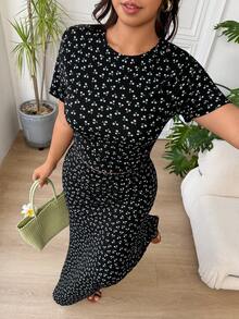 SHEIN EZwear 碎花女款大尺碼休閒T恤與裙子套裝 - 彩色 - 查看 8