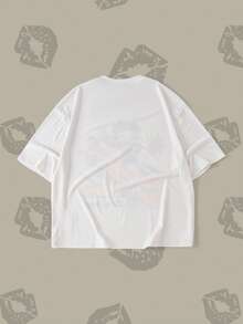 Betty Boop x SHEIN Men's Letter & Airplane Print Short Sleeve Casual T-Shirt - Apricot - View 4