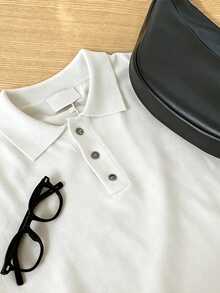 DAZY Top de punto blanco liso con media botonadura para hombre de verano - Blanco - Ver 6