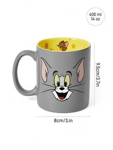 TOM & JERRY X SHEIN 卡通貓鼠陶瓷馬克杯，13.53oz/400ml 創意咖啡杯，內壁印有起司圖案，適合粉絲、居家、辦公室及送禮 - 灰色 - 查看 7