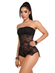 AltBold 1pc Lace Patchwork Bodysuit - Black - View 5