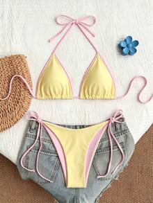 Swim SXY Vacation Beach Colorblock Trim Bikini Set - Yellow - View 5