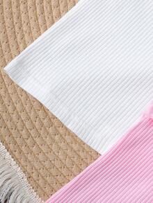 SHEIN Genkimix Kids 少女 3 件組：夏季純色荷葉邊背心上衣－粉色、白色與黑色 - 彩色 - 查看 9