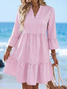 SHEIN LUNE Casual Simple Floral Pattern Women's Short Dress Suitable For Summer - Pink - View 3