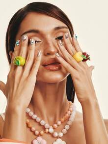 Popjeli Cute Apple Personalized Design Ring - Multicolor - View 3