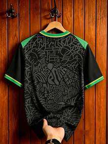 Gritte Field Men's Letter Striped Print Contrast Color Round Neck Short Sleeve Football Jersey Top - Multicolor - View 2