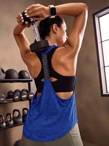 Powerista Casual Loose Fit Racerback Sports Tank Top - Blue - View 8