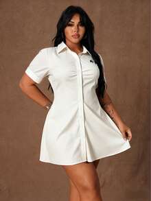 Rustia Vestido de talla grande de unicolor casual y estilizado - Blanco - Ver 5