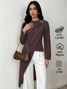 Elenzga Women's Elegant Commute Solid Color Wrap Blouse - Brown - View 1