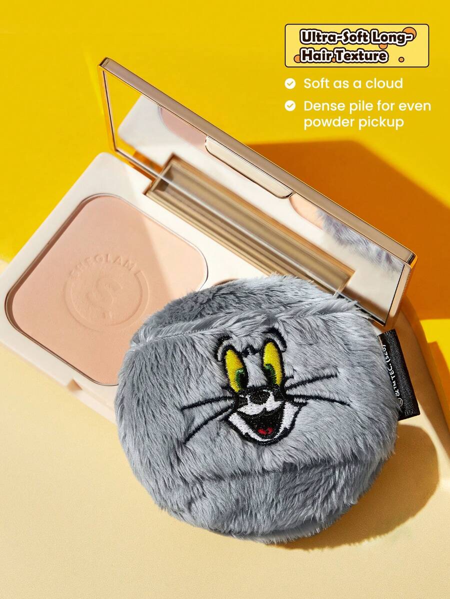 TOM & JERRY X SHEIN 卡通貓鼠造型絨毛粉撲,蓬鬆化妝粉撲適用於散粉、定妝粉與粉餅,溫和親膚,適合日常化妝與旅行 - 灰色 - 查看 1