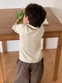 DAZY Infant/Toddler (Boy) Korean Style Striped Solid Color Short Sleeve Polo Collar Top - Beige - View 2