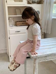 DAZY Baby Girl Bow Embroidery Korean Style Loose Denim Long Pants Toddler Fall - Pink - View 4