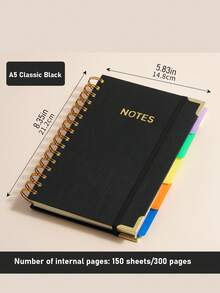 Retro A5 Spiral Notebook, 300 Pages PU Hardcover, 100gsm Lined Paper. Equipped With Dividers & Tabs For 5 Subjects, Perfect Student Planner, Journal For School, College & Office Use - multicolor - View 3