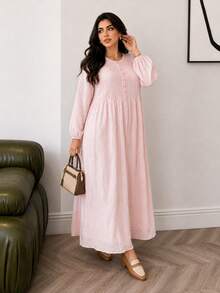 Solavon Plus Size Solid Color Casual Vacation Dress Fall - Dusty Pink - View 8