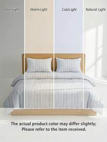Veyra Day 3pcs Polyester Simple Stripe Bedding , Zipper Closure, Soft Skin-Friendly Breathable, Dormitory , Single , Double, King-Size Bed,  Bed Quilt Cover Set,  Machine Washed (One Quilt Cover, Two Pillowcases) - Multicolor - View 8