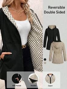 SHEIN Clasi Plus Size Spring/Autumn Casual Reversible Hooded Jacket Fall - Multicolor - View 1