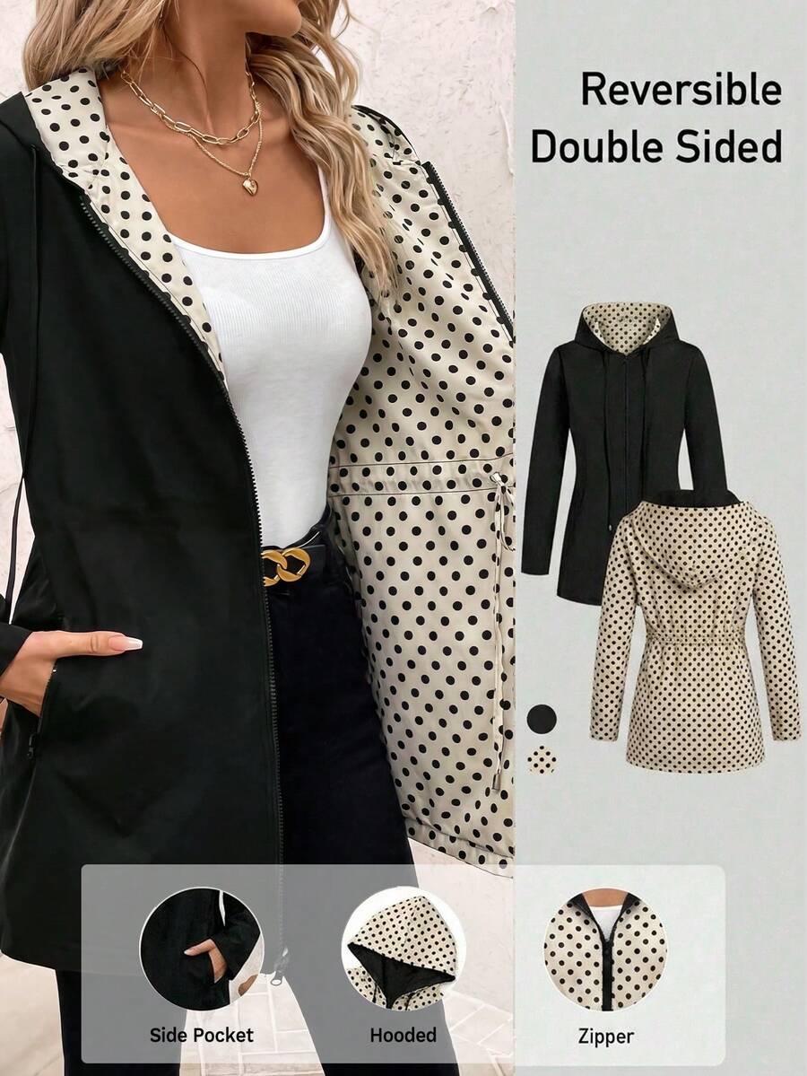 SHEIN Clasi Plus Size Spring/Autumn Casual Reversible Hooded Jacket Fall - Multicolor - View 1