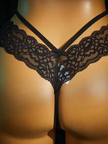 SpicyHot 1pc Black Crotchless Lace Sexy Panties,Sexy Lingerie For Women,Adult ,Honeymoon,Hot,Date Night,Lingerie,Lace Sexy Lingerie,Lingerie Set,Sexy Outfit - Black - View 4