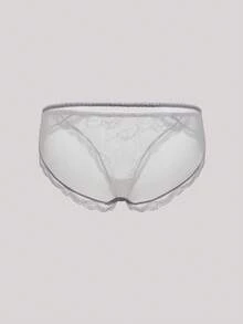 3 piezas Ropa interior de mujer cómoda con estampado de encaje, transparente y calada, sexy de cintura baja - Multicolor - Ver 3