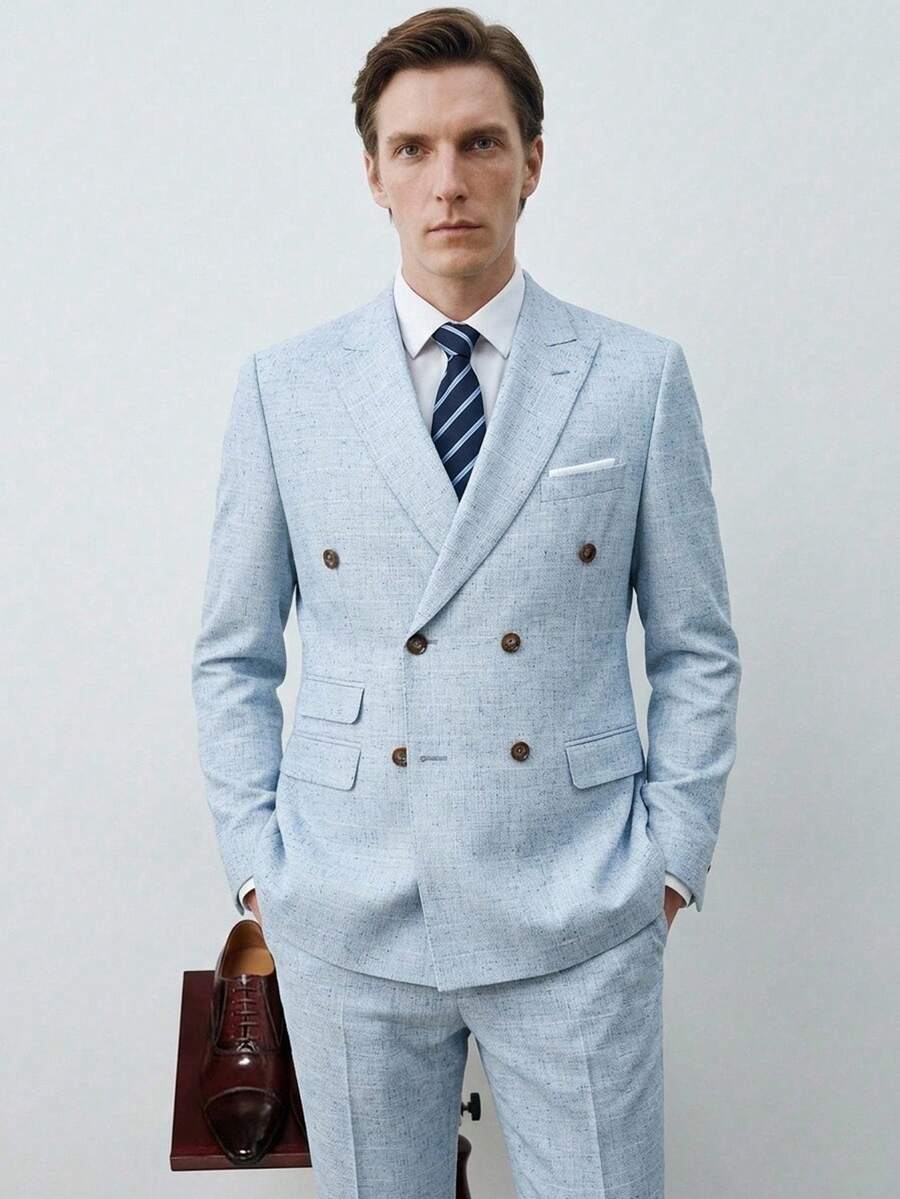 Manfinity CityGents Men's Plain & Simple Daily Suit Set, Formal, Ceremony - Baby Blue - View 1