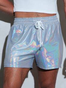 FeverCity Men's Drawstring Waist Laser Side Zipper Design Shorts - Silver - View 1
