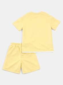 SUMWON Boys Mustard Yellow Crew Neck Short Sleeve T-Shirt And Shorts Co-Ord Set With Property Print Summer Casual - Yellow - View 2