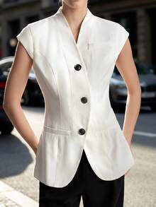 Duskaine Women's Casual Button-Up Shirt, Elegant And Professional For Work And Commute, Summer - White - View 6