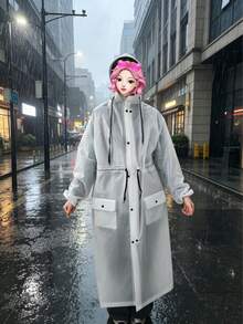 SHEIN 时尚雨衣加厚防水雨衣女士雨衣户外防水雨衣旅游徒步旅行雨披雨衣连帽雨衣 - 白色 - 查看 5