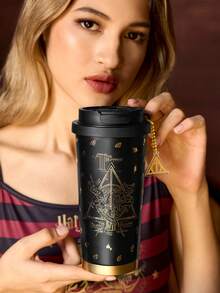 HARRY POTTER X SHEIN 500ml /16 Oz 真空保溫不鏽鋼杯，1個防漏蓋，適用於熱飲/冷飲，適用於大多數杯架 - 黑色 - 查看 8