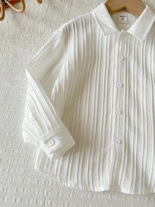 LMoss Kids Kids Young Boy Woven Solid Color Loose Casual Shirt - White - View 4