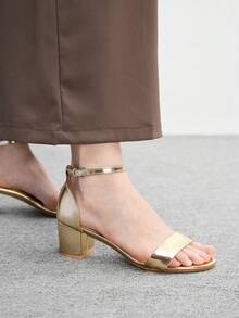 CUCCOO BIZCHIC 女款春夏時尚優雅新款金色綁帶高跟涼鞋，通勤度假約會涼鞋 - 金色1 - 查看 4