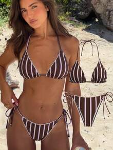Elavelle Women's Spring/Summer Random Print Halter Neck Ruffle Bikini Set - Multicolor - View 3