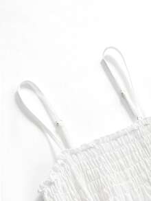 ROMWE Fairycore Women's Cute Pastoral Insect Applique Embroidered Cotton Linen Casual Holiday Spaghetti Strap Short Dress - White - View 3