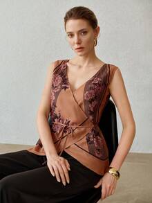 MOTF PREMIUM WOMEN'S FLORAL PRINT SLEEVELESS TOP - Mocha Brown - View 4