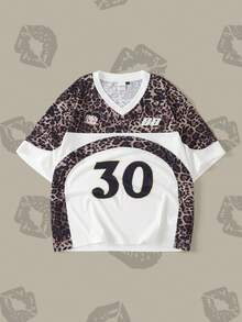 Betty Boop x SHEIN Men's Summer Casual Leopard Print Patchwork T-Shirt - White - View 3