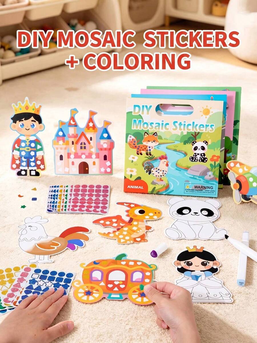 MINKOJA Double-Sided Kids DIY 3D Mosaic Sticker Art Kit, Geometric Pixel Puzzle & Coloring Craft Activity, Fine Motor Skill Developmental Toy With Hanging Ornament Design - Multicolor - View 1