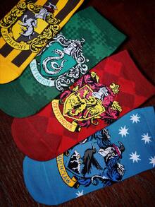 HARRY POTTER X SHEIN 4 Pasang Kaos Kaki Motif Garis-Garis Rumah, untuk Kembali ke Sekolah - pencampuran warna - View 3