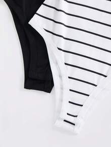 SHEIN LUNE 2026新款百搭連身內衣 條紋/純黑兩色 貼身細肩帶女款 辣妹顯瘦 百搭內搭外穿底層 適合居家、辦公、通勤、約會 - 黑與白 - 查看 6