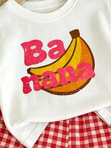 (1 RANDOM SET) Baby GirlMinimalist Cherry Banana Little Sun Pattern Basic Short T-Shirt And Plaid Shorts Set, Summer Daily Comfortable Outfit - Multicolor - View 5