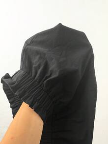 SHEIN PETITE 純色荷葉邊飾彈性腰短版褲，小碼女款 - 黑色 - 查看 9