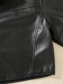 SHEIN 青少年女孩黑色修身短版拉鍊外套，街頭風嬉皮運動休閒基礎舒適長袖外套，適合秋冬穿著 - 黑色 - 查看 6