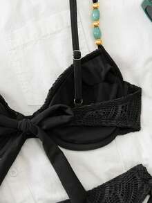 Swim Chiccia 26SS 春夏度假海灘紋理面料綠色鋼圈聚攏比基尼兩件套 - 黑色 - 查看 3