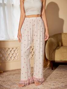 PalaceNights Court Style Ditsy Floral Lace Patchwork Pajama Pants - Multicolor - View 4