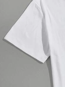 Manfinity Roghcode Men's Letter Print Crew Neck Short Sleeve Casual T-Shirt - White - View 5