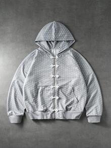 ROMWE MEN Street Life Men's Polka Dot Frog Button Sweatshirt Hoodie Sweatshirt - Grey - View 1