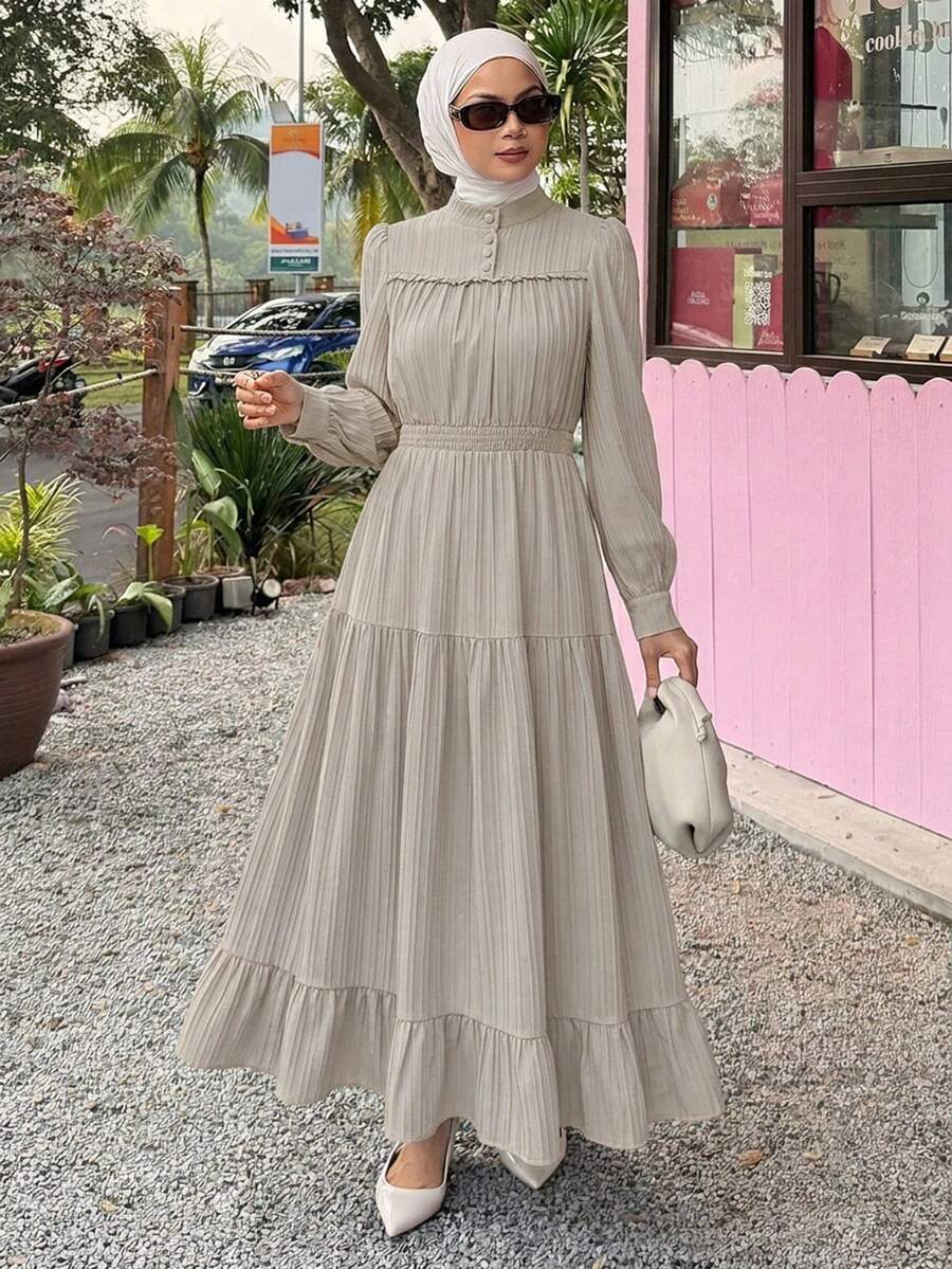 DAZY Spring Summer Casual Vacation Style Blue Long Dress For Women - Khaki - View 1