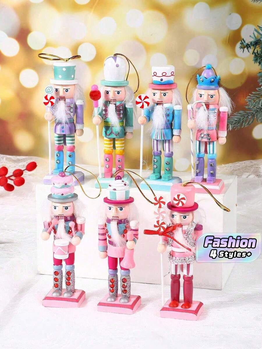 3-4pcs/Set 13cm Nutcracker Hanging Ornaments, Nutcracker Soldier Christmas Tree Pendants, Creative Wooden Puppet Soldier Christmas Decorations, Home Holiday Decor, Suitable For Christmas Party, Holiday Decor, Home Decor, Party Favors, Room Decor - Multicolor - View 1