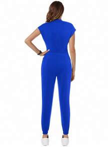 TaskEZ Drawstring Waist Scrub Uniform Jumpsuit - Royal Blue - View 2
