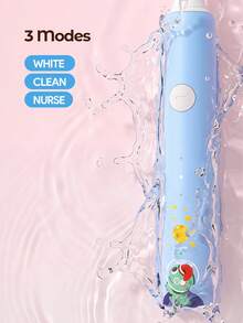 Teckwe Cepillo de dientes eléctrico recargable con diseño de dibujos animados, automático, con cabezales de cepillo de repuesto suaves, múltiples modos, resistente al agua, cepillo de dientes para el cuidado oral de niños - Multicolor - Ver 3